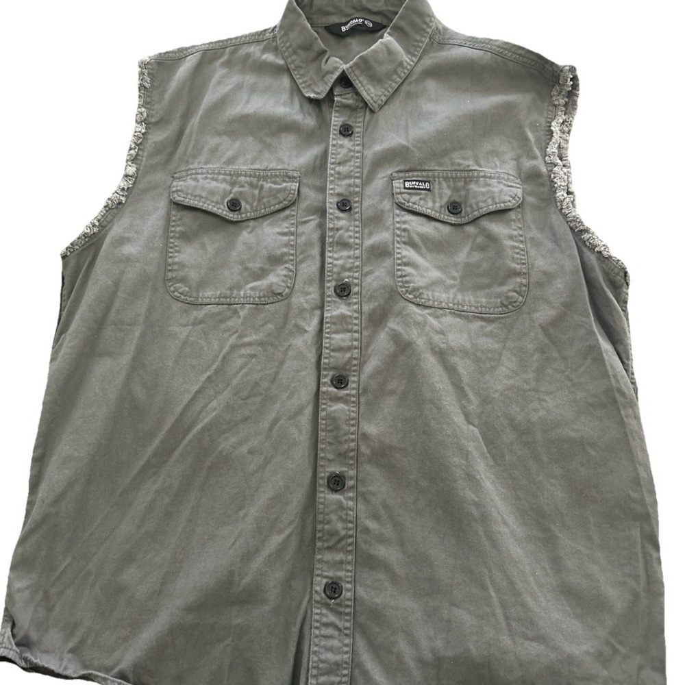 Buffalo David Bitton Olive Green Sleeveless Button-Down Shirt